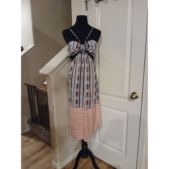 By Anthropologie Bare Cutout Bandeau Maxi Dress Geometric Stripes Coastal Hippie - Picture 3 of 12